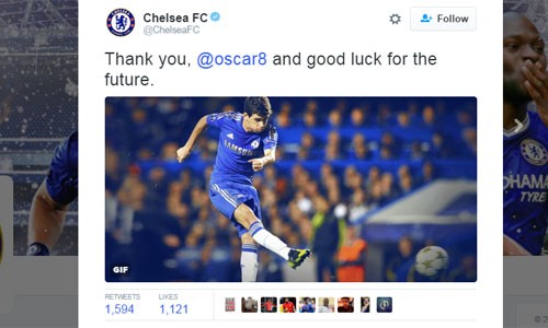 Thông báo chia tay Oscar của Chelsea. Ảnh: Twitter/Chelsea.