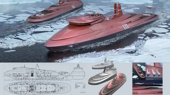 Thiết kế đậm chất tàu vũ trụ của dự án tàu phá băng hạt nhân Leader của Nga