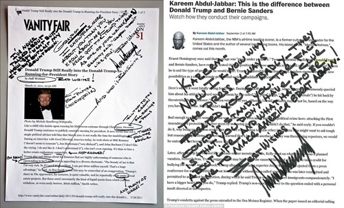 Bên trái là ghi chú viết tay của ông Trump năm 2011, bên phải là ghi chú năm 2016. Ảnh: Facebook