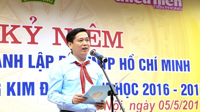 Bí thư T.Ư Đoàn, Chủ tịch Hội đồng Đội T.Ư Nguyễn Long Hải phát biểu tại Lễ kỷ niệm