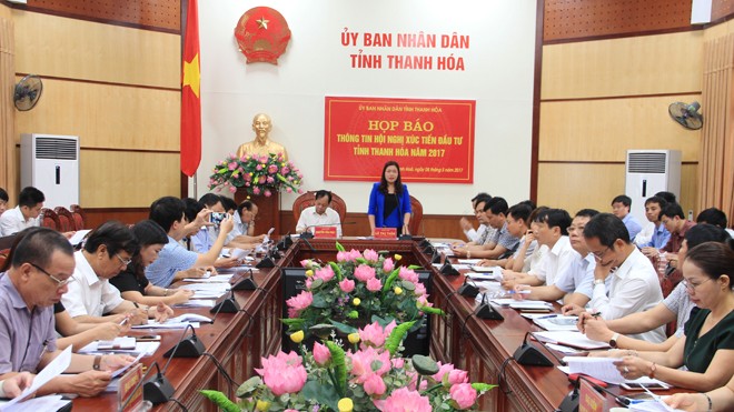 Toàn cảnh buổi họp báo về tổ chức Hội nghị xúc tiến đầu tư tỉnh Thanh Hóa năm 2017. Ảnh: Hoàng Lam