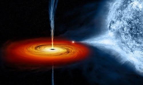 Cột sáng phát ra ngoài hố đen sau khi một ngôi sao bị nuốt. Ảnh: NASA.