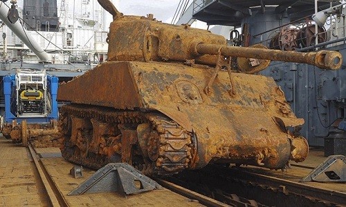 Chiếc xe tăng Sherman được quân đội Nga trục vớt. Ảnh: Sputnik.