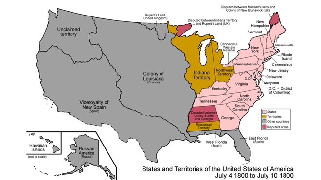 Bản đồ nước Mỹ nhỏ bé vào tháng 6/1800