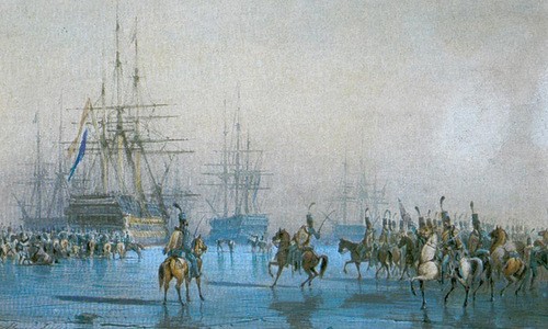 Đơn vị kỵ binh Pháp bao vây hạm đội Hà Lan. Ảnh: War History.