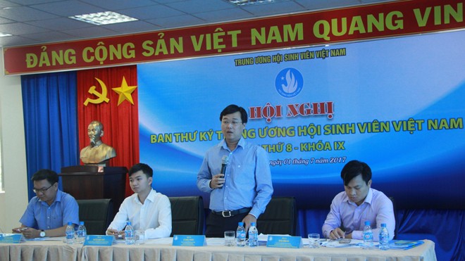 Anh Lê Quốc Phong, Bí thư thứ nhất T.Ư Đoàn, Chủ tịch Hội SVVN phát biểu tại hội nghị