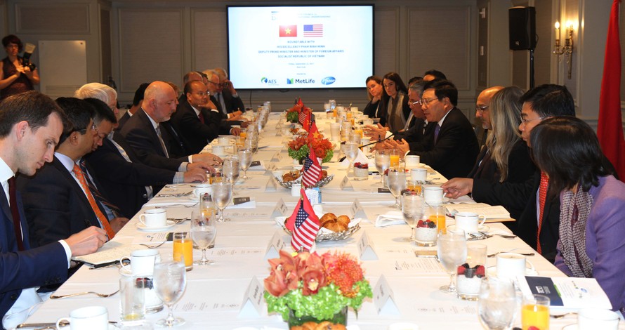 Phó Thủ tướng Phạm Bình Minh tọa đàm với một số doanh nghiệp lớn của Mỹ ngày 22/9 bên lề khóa họp tại Liên Hợp quốc Ảnh: TTX