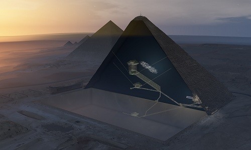 Vị trí phòng trống bên trong Đại kim tự tháp. Ảnh: New Scientist.