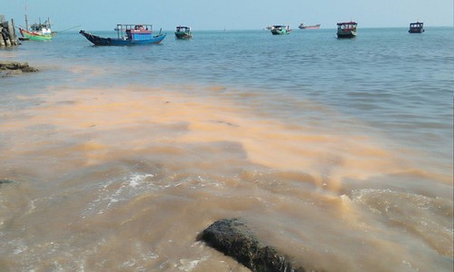 Vết nước bờ biển Quảng Bình bỗng dưng đổi màu với chiều dài khoảng 500m