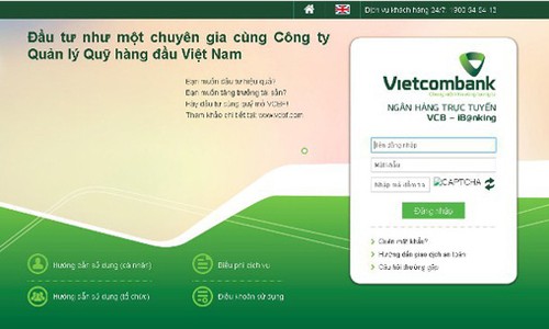 Giao diện trang web giả mạo ngân hàng Vietcombank