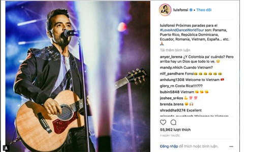 Thông báo về Việt Nam biểu diễn được Luis Fonsi đăng trên Instagram cá nhân. Ảnh chụp màn hình