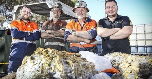 Hai tảng đá chứa vàng vừa được thợ mỏ của RNC Minerals tìm thấy