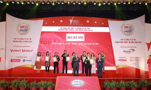 HABECO lọt 'Top 10 Công ty uy tín ngành thực phẩm-đồ uống Việt Nam'