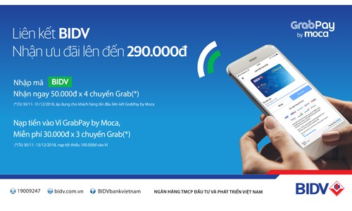 Ưu đãi 1,38 tỷ cho khách hàng BIDV dùng Grabpay by Moca 