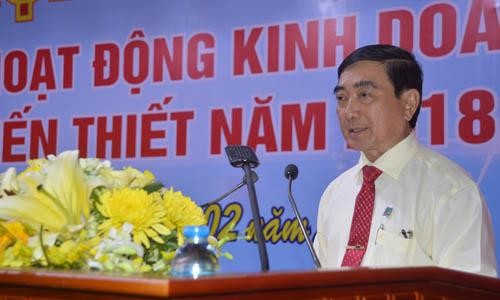 Ông Lê Văn Khanh – Giám đốc Công ty XSKT Sóc Trăng báo cáo hoạt động kinh doanh của đơn vị