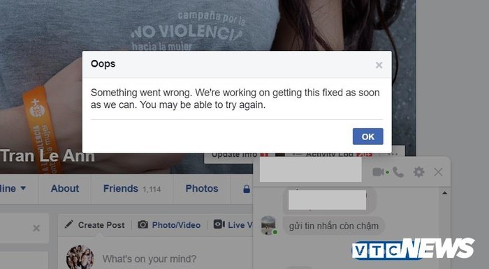 Hình chụp màn hình lỗi Facebook của một người dùng Việt Nam.