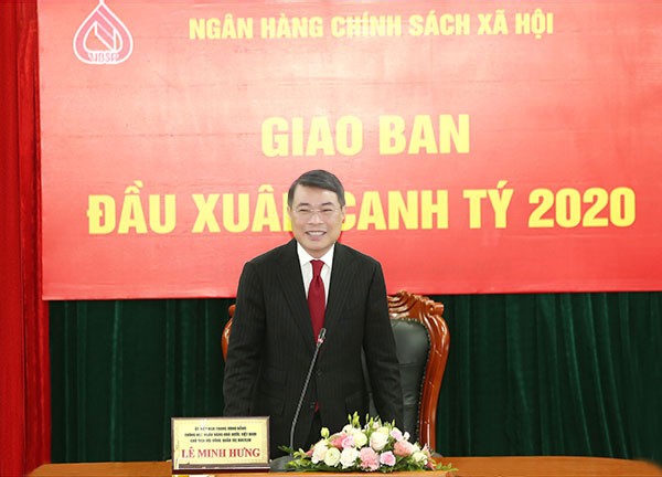 Thống đốc Lê Minh Hưng, kiêm Chủ tịch HĐQT NHCSXH phát biểu tại buổi giao ban