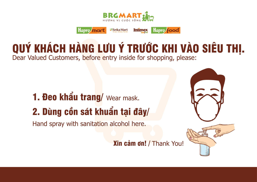 Biển thông tin hướng dẫn phòng chống dịch tại các siêu thị, Minimart thuộc BRGMart