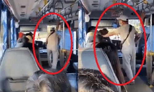 Hình ảnh người đàn ông được cho là thanh tra xe buýt có nhiều lời lẽ, hành vi thiếu văn hóa với hành khách được người dân ghi lại - Ảnh chụp màn hình
