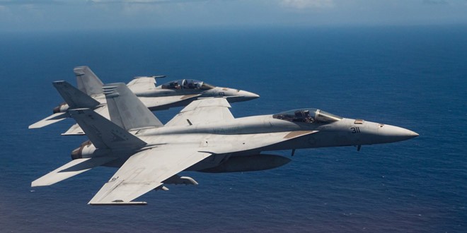 Tiêm kích F/A-18 Super Hornet của hải quân Mỹ bay từ căn cứ Iwakuni, Nhật Bản. Ảnh: US Air National Guard.