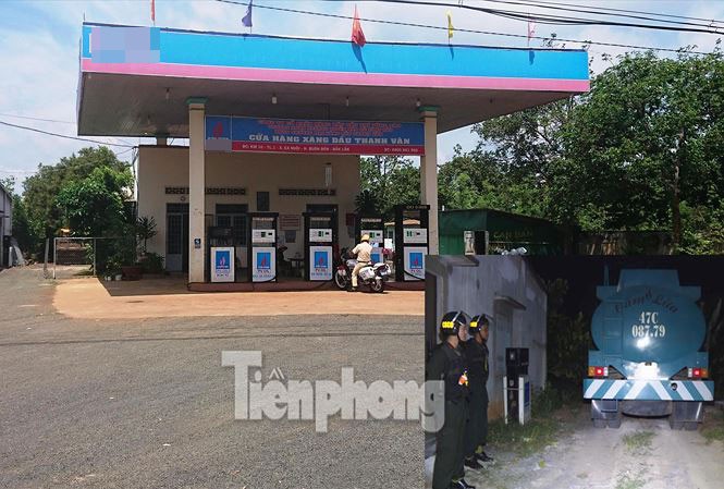 Cửa hàng xăng dầu Thanh Vân và xe bồn (ảnh nhỏ) bị bắt giữ