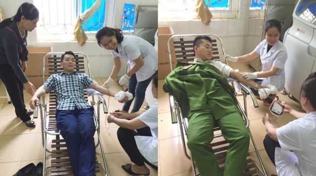 Hai chiến sỹ công an hiến máu cứu người