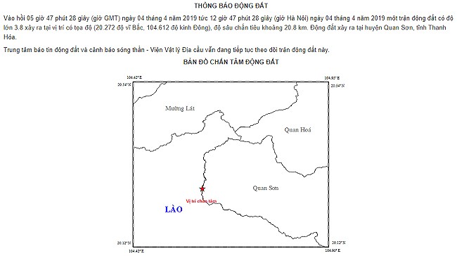  Động đất 3,8 độ richter ở Thanh Hóa
