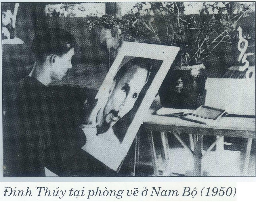 Đinh Thúy tại một phòng vẽ ở Nam bộ (1950)