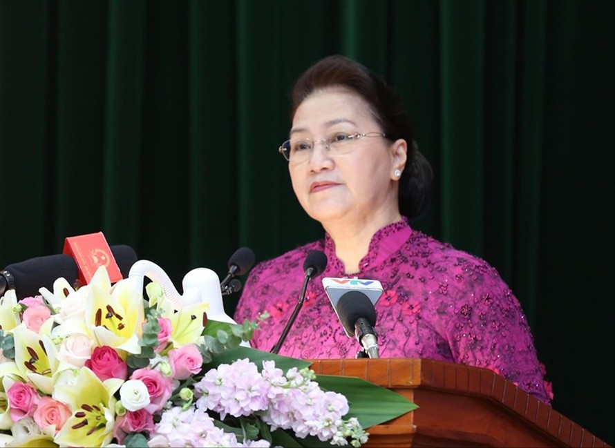 Chủ tịch Quốc hội Nguyễn Thị Kim Ngân phát biểu tại hội nghị Ảnh: Như Ý