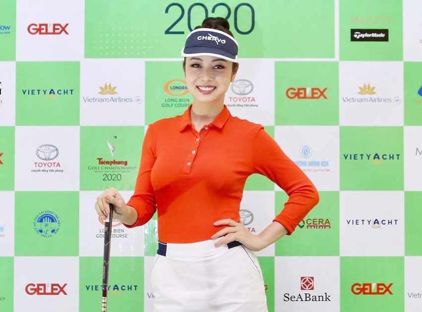 Hoa hậu Jennifer Phạm tại họp báo Tiền Phong Golf Championship 2020 ảnh: nhóm Multimedia