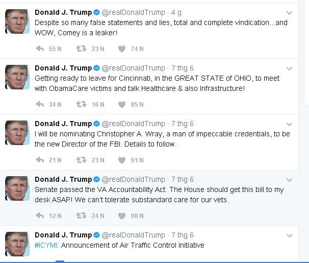 Dòng viết đầu tiên của ông Trump trên Twitter sau một ngày im lặng bất thường.