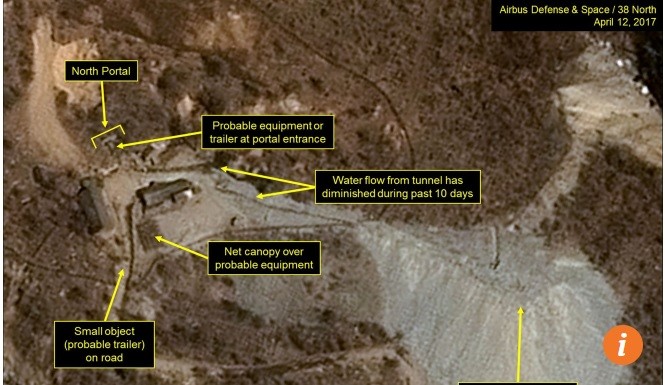 Hình ảnh vị trí bãi thử tên lửa Punggye-ri chụp từ vệ tinh hồi tháng 4/2017 do Trung tâm nghiên cứu vũ trụ quốc gia Pháp chụp. Ảnh: SCMP