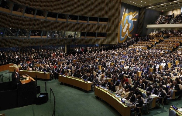 Tổng thống Mỹ Donald Trump lần đầu tiên phát biểu tại Đại hội đồng Liên Hợp Quốc ngày 19/9. Ảnh: AP