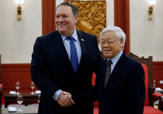 Tổng Bí thư Nguyễn Phú Trọng đã tiếp xã giao Ngoại trưởng Mỹ Mike Pompeo. Ảnh: Reuters. 
