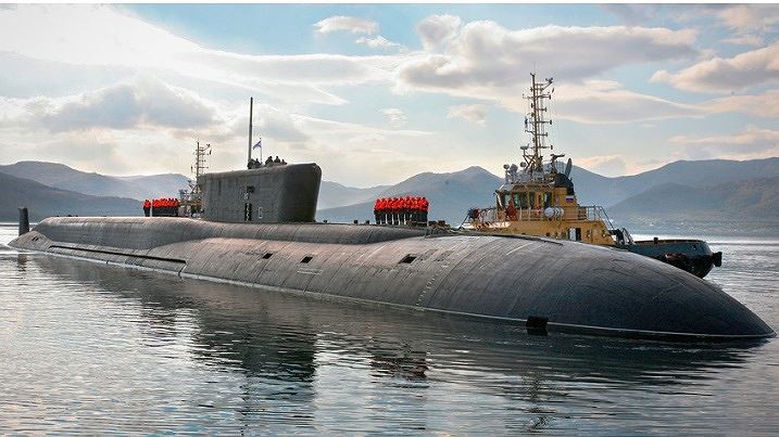 Tàu ngầm lớp Borei , tàu ngầm duy nhất của Nga có khả năng vừa di chuyển trên băng vừa phóng tên lửa đạn đạo. Ảnh: RT