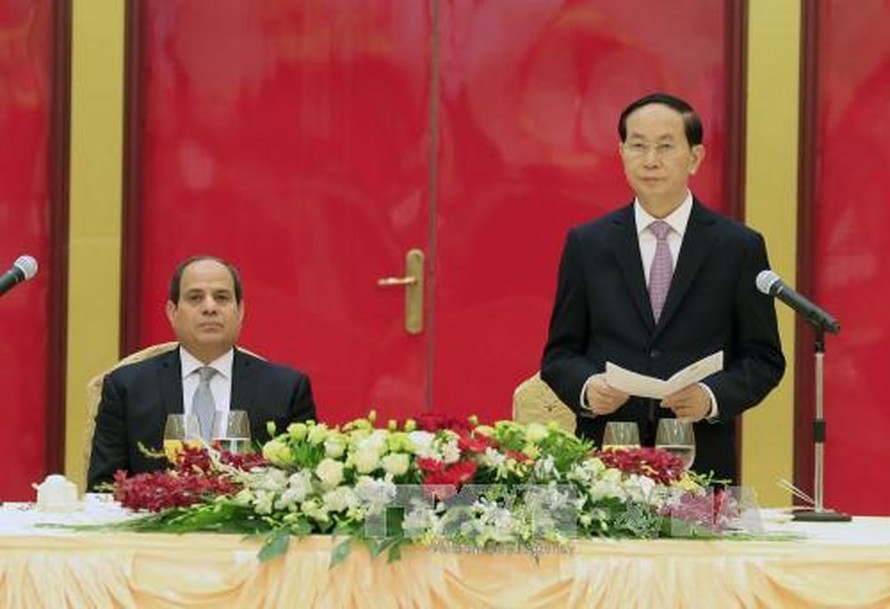 Năm 2017, Tổng thống nước Cộng hòa Ả-rập Ai Cập Abdel Fattah Al Sisi Việt Nam từ ngày 6-7/9/2017 là người đứng đầu Nhà nước Ai Cập đầu tiên thăm Việt Nam kể từ khi hai nước thiết lập quan hệ ngoại giao năm 1963. Ảnh: TTXVN