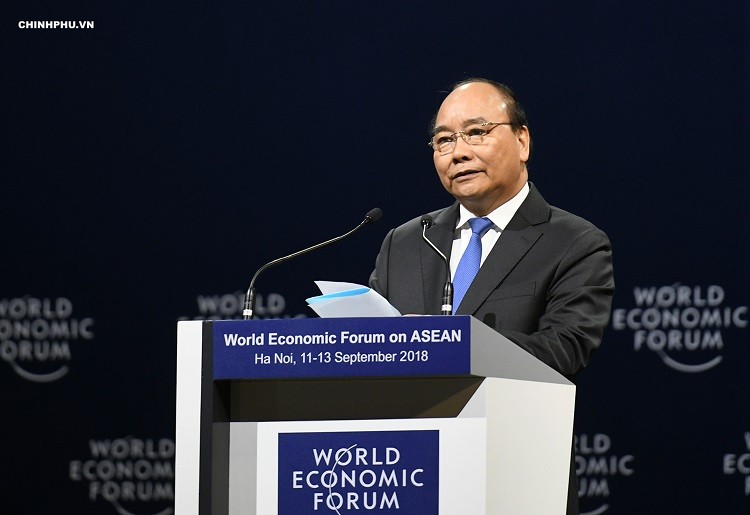 Thủ tướng Nguyễn Xuân Phúc phát biểu khai mạc WEF ASEAN 2018. Ảnh: VGP