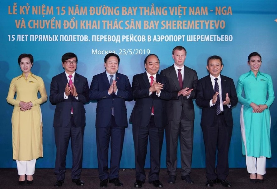 Thủ tướng Nguyễn Xuân Phúc tại lễ Kỷ niệm 15 năm đường bay thẳng Việt - Nga.