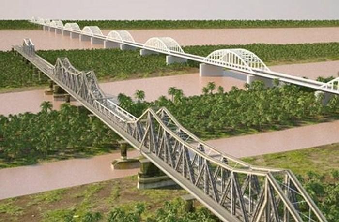 Thiết kế cầu Long Biên mới (phải) thuộc tuyến đường sắt đô thị Ngọc Hồi - Yên Viên.