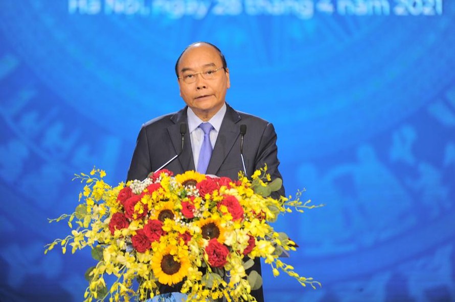 Chủ tịch nước Nguyễn Xuân Phúc phát biểu tại Lễ kỷ niệm 135 năm Ngày Quốc tế Lao động (1/5/2021).