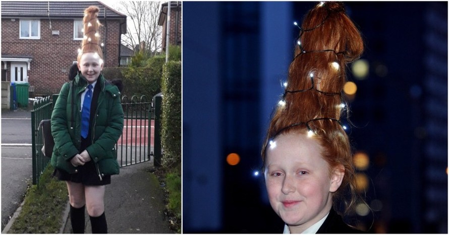 Poppy Leigh muốn để mái tóc của mình như một cây thông Giáng sinh vào tuần cuối cùng ở trường. 