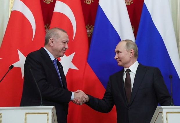 Tổng thống Nga Vladimir Putin người đồng cấp Thổ Nhĩ Kỳ Tayyip Erdogan. Ảnh: AP