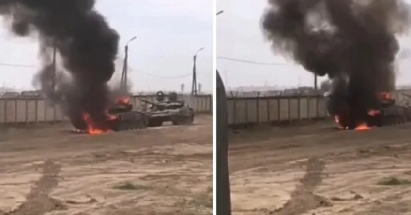 Xe tăng T-72 của Nga bốc cháy khi tập trận