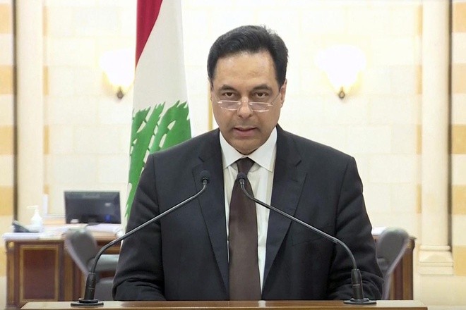 Thủ tướng Lebanon Hassan Diab phát biểu tại trụ sở chính phủ ở Beirut hôm 10/8. Ảnh: cắt từ video.