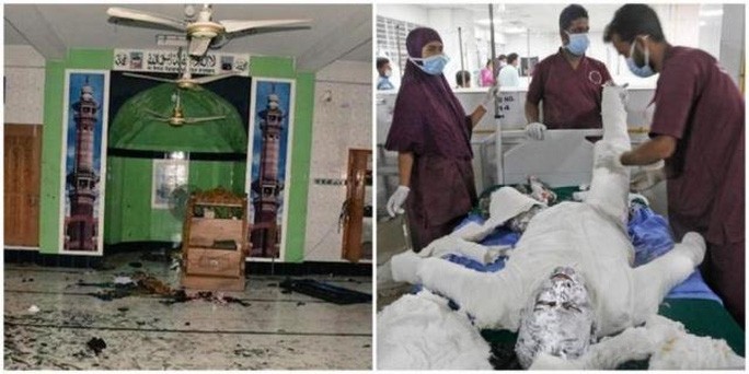 Hiện trường vụ nổ ống dẫn gas (trái) và các bệnh nhân trong bệnh viện ở Dhaka. Ảnh: IB Times