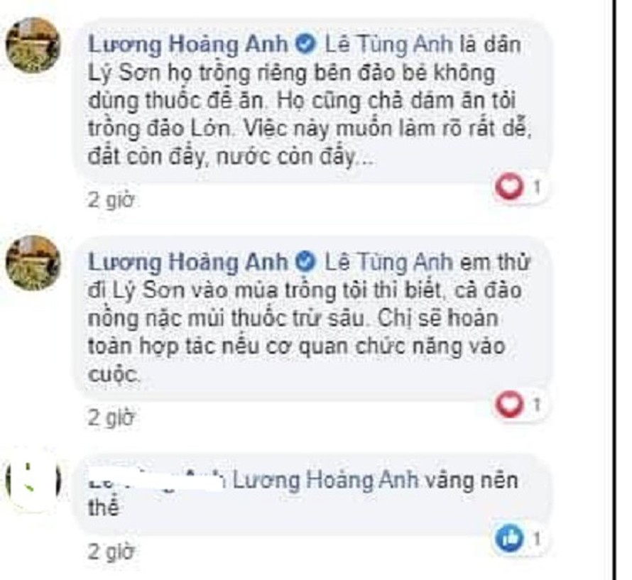 Chủ tài khoản Facebook này vẫn khẳng định dân Lý Sơn trồng riêng tỏi trên đảo Bé không dùng thuốc để ăn