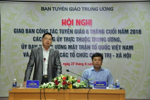 Phó trưởng Ban Tuyên giáo T.Ư Lê Mạnh Hùng và Bí thư thứ nhất T.Ư Đoàn Lê Quốc Phong đồng chủ trì hội nghị.