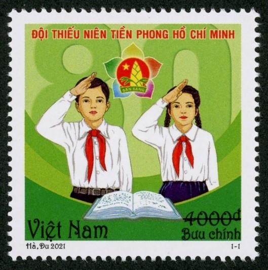 Mẫu tem kỷ niệm 80 năm ngày thành lập Đội TNTP Hồ Chí Minh