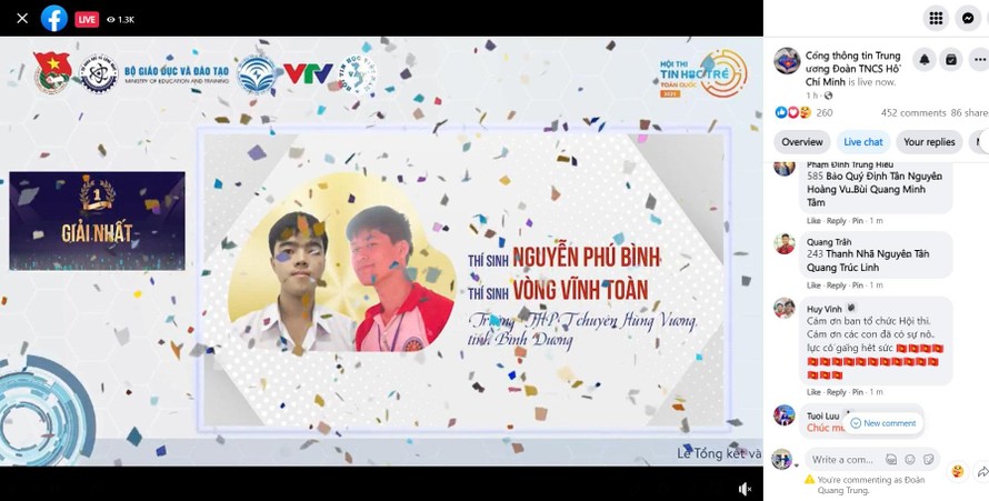 Thí sinh Nguyễn Phú Bình và Vòng Vĩnh Toàn (Trường THPT chuyên Hùng Vương, tỉnh Bình Dương) giành giải Nhất bảng C.