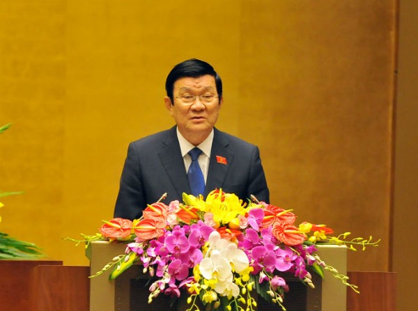 Chủ tịch nước Trương Tấn Sang báo cáo nhiệm kỳ. Ảnh Như Ý